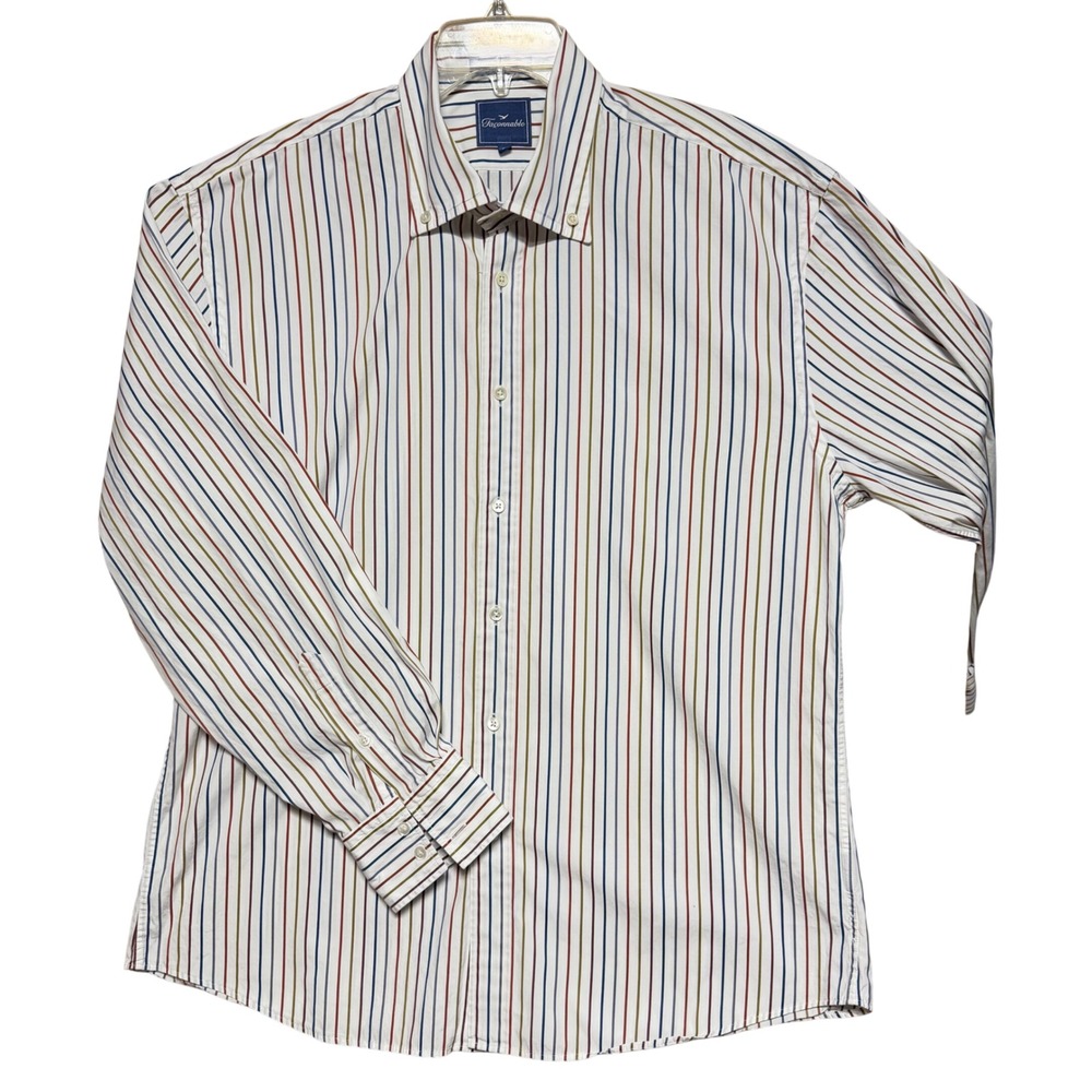 Faconnable Mens XL Striped Button Down Shirt  Long Sleeve Cotton